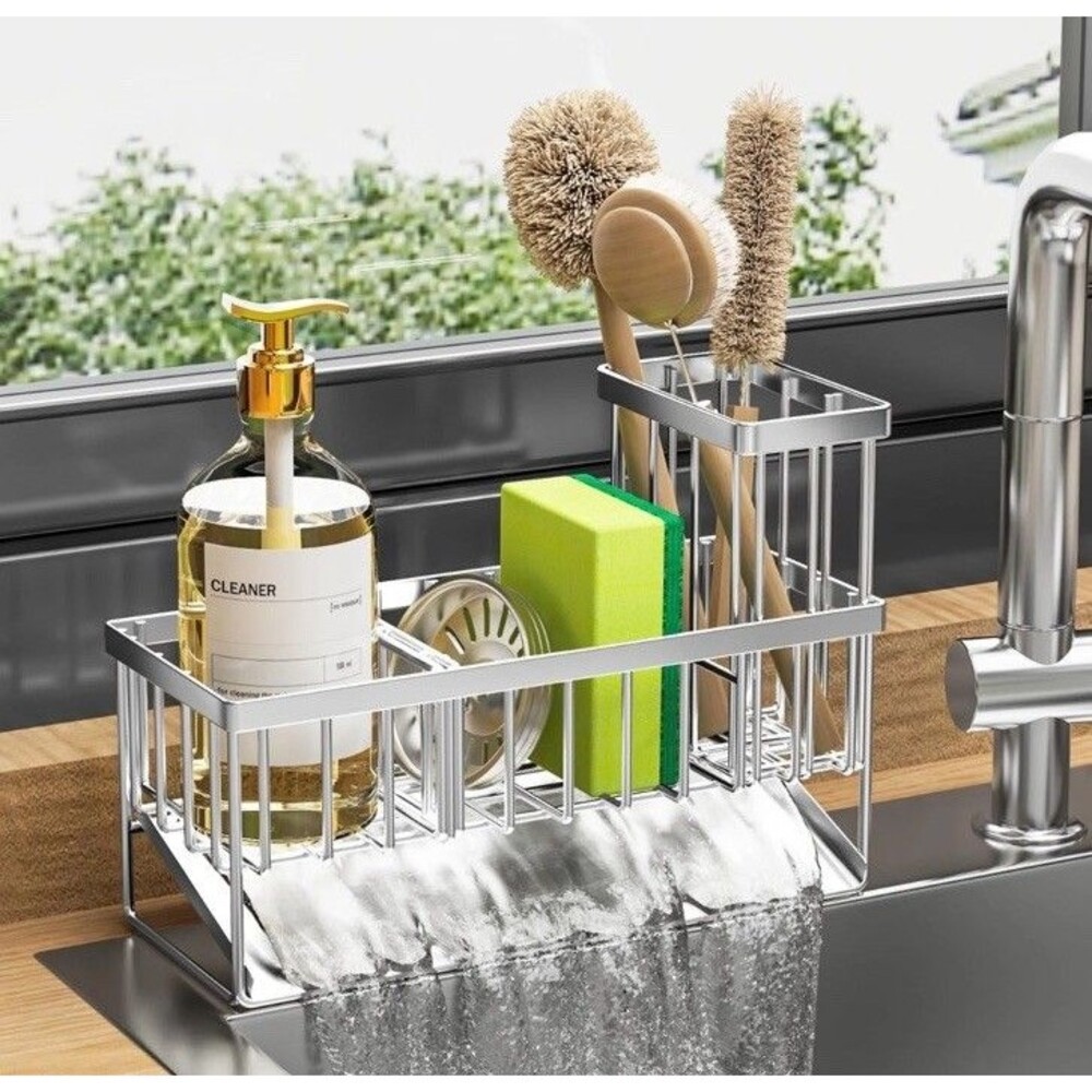 Cisily Sink Caddy Sponge Holder for Kitchen Sink, 304 Stainless Steel Rustproof,